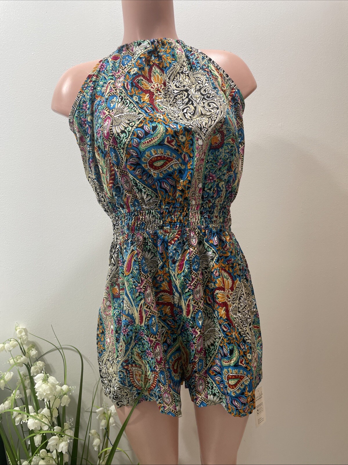 NWT Cupshe Floral Blue Orange Green Pink Romper Size XS