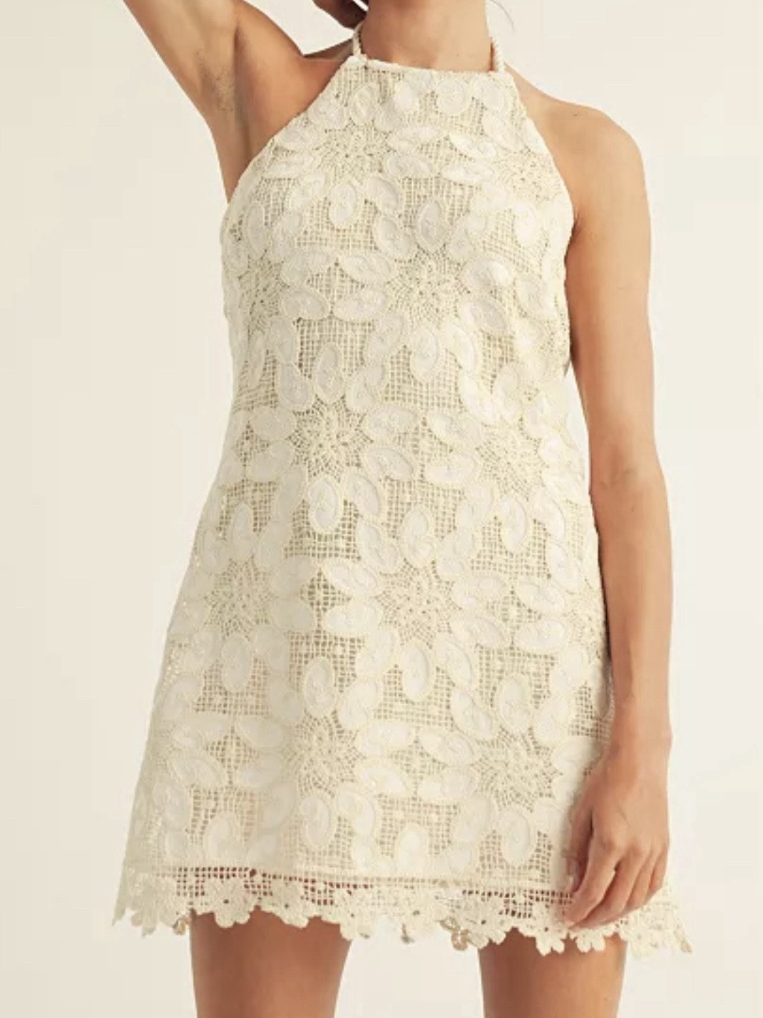 Arose Studio Alaia Short Halter Dress Ivory Lace Crochet NWT Size Large