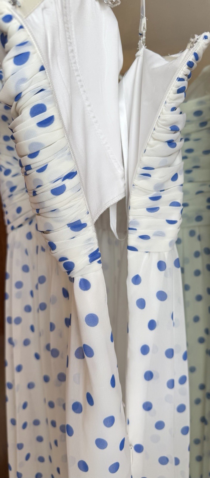 Lauren Ralph Lauren Evening White Blue Polka Dot Chiffon Maxi Dress 4P