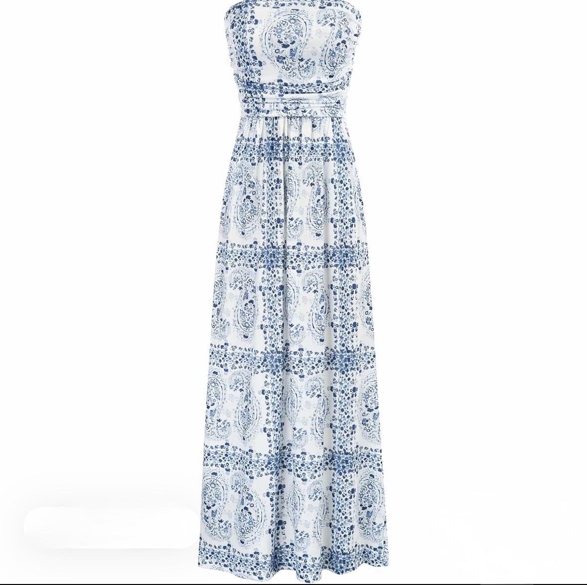NWT Grace Karin Blue & White Boho Strapless Maxi Dress with Pockets | Size Small