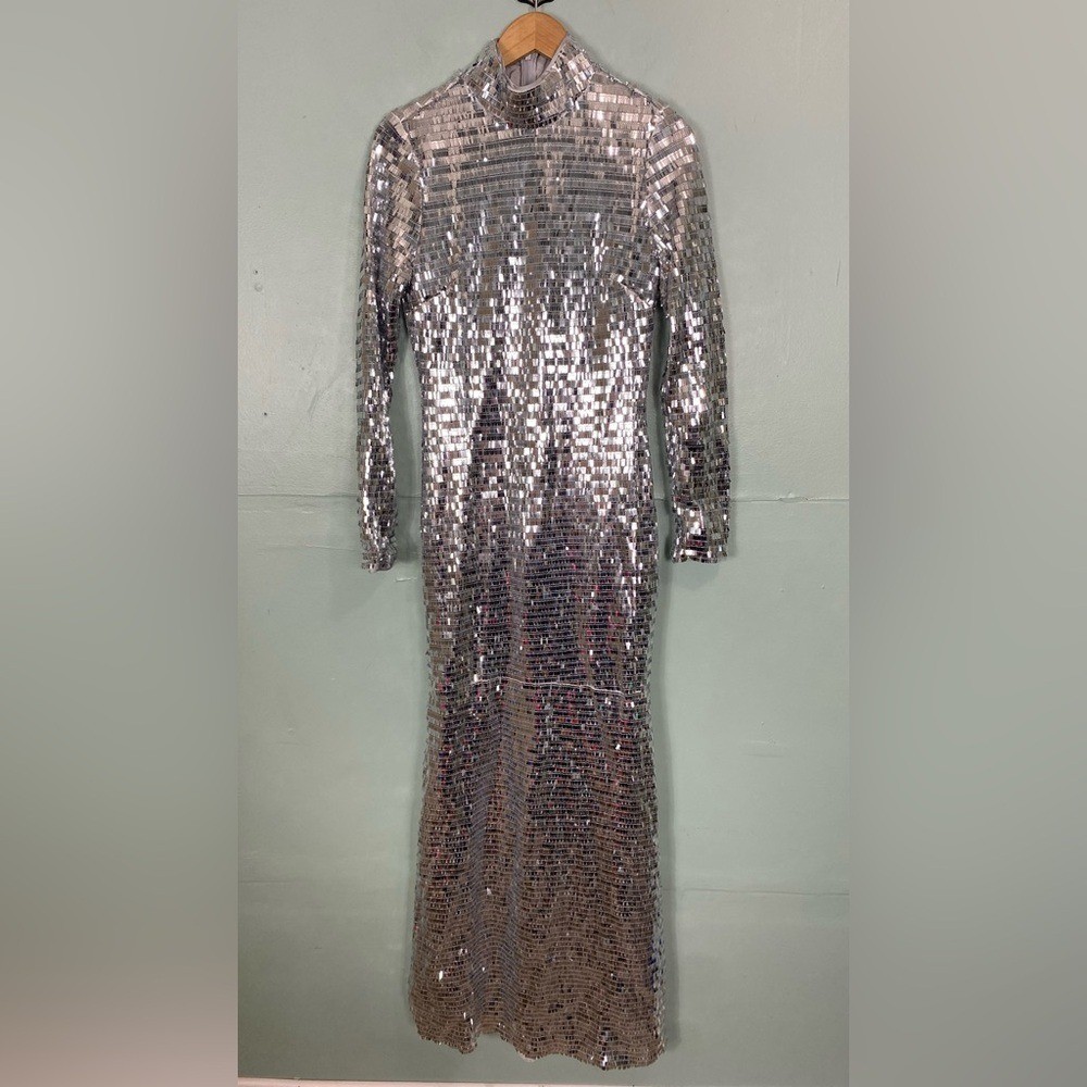 Simon Miller Sequin Sculpty Dress Silver Maxi Long Sleeve Size 0