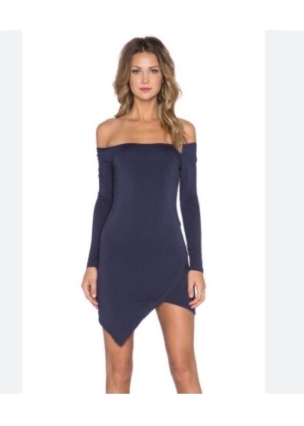 Lovers + Friends Off Shoulder Asymmetrical Hem Navy Dress by Size Small NWT
