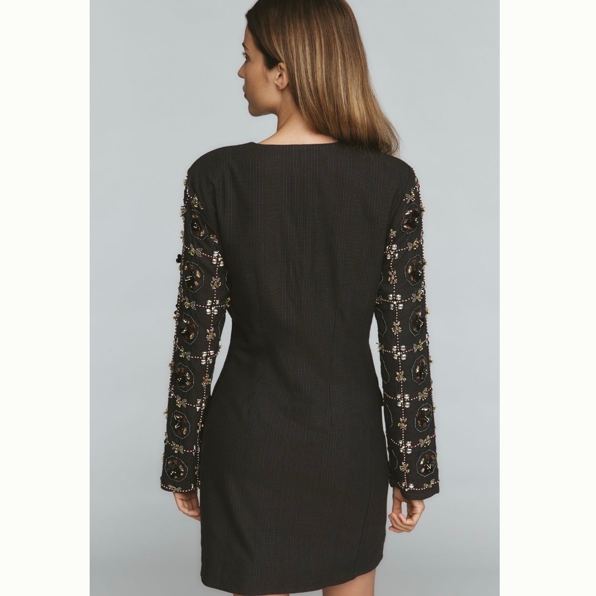 NWT Maeve Long Sleeve Embellished Blazer Mini Dress Black Plunging Neckline XXS