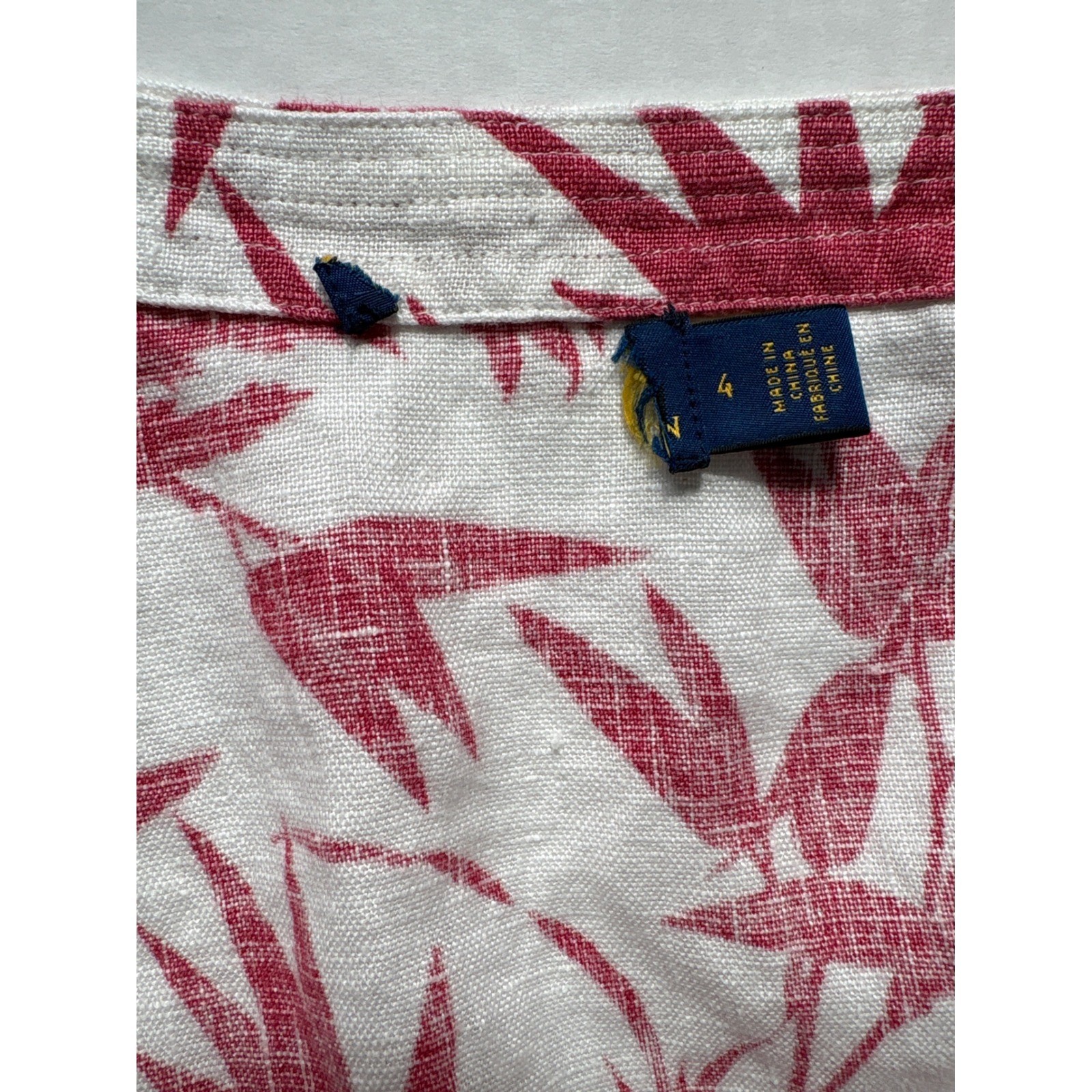Polo Ralph Lauren Pink White 100% Linen Bamboo Bird Print Wrap Dress Size 4