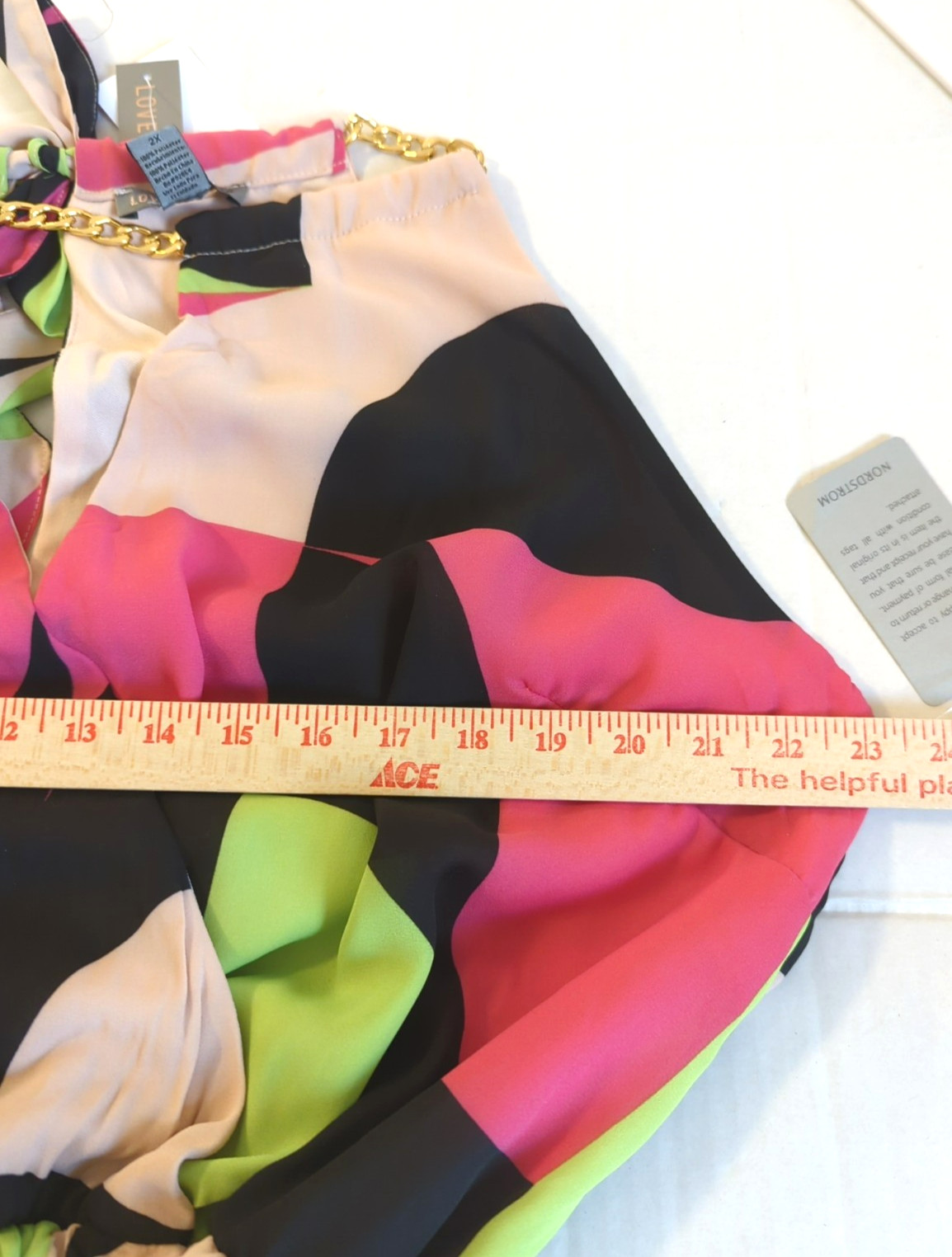 New Plus 2X Maxi Dress Sleeveless Elastic Waist Chain Accent Bold Bright Beauty