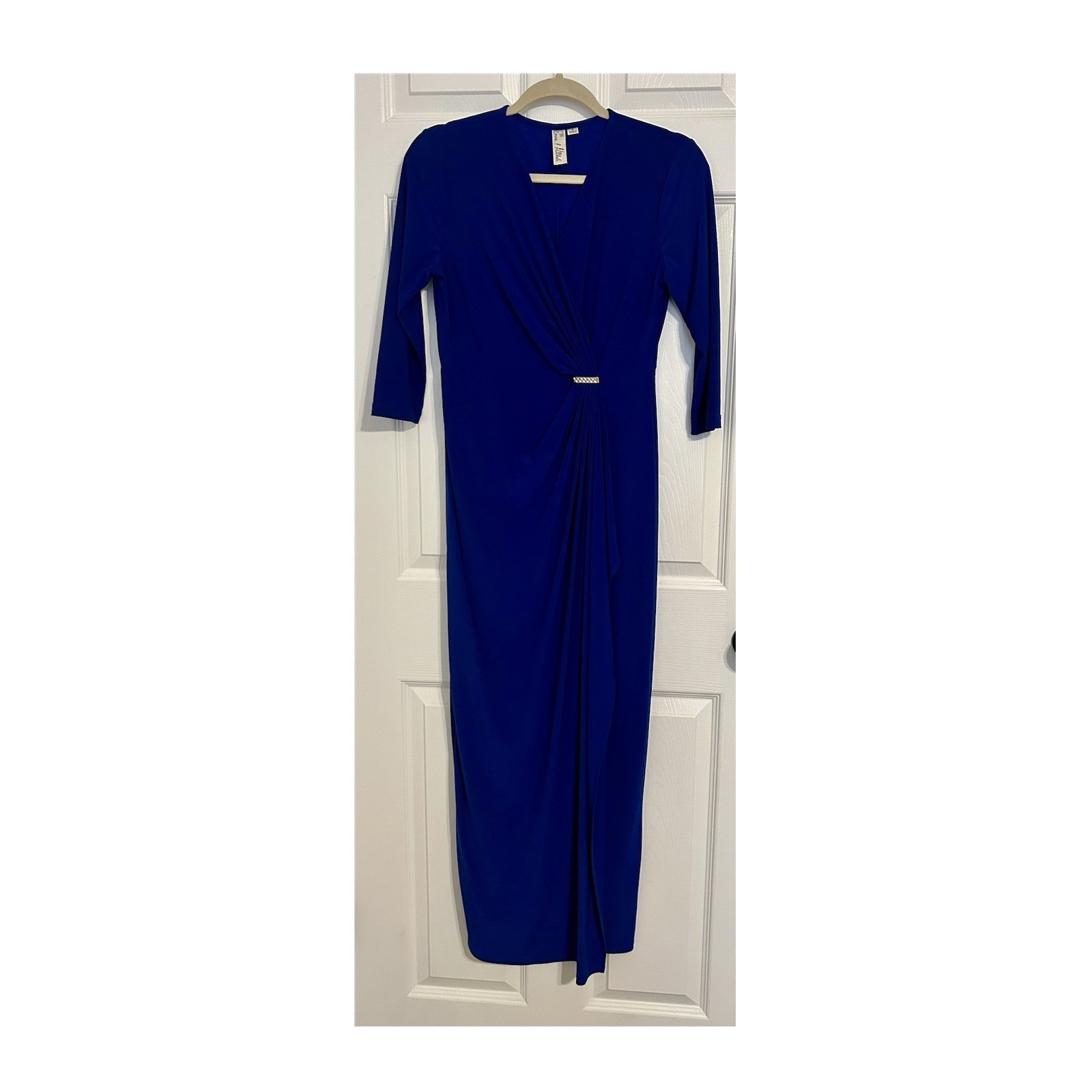 Emma & Michele Royal Blue Faux Wrap Maxi Dress Gold Hardware Accent Size S