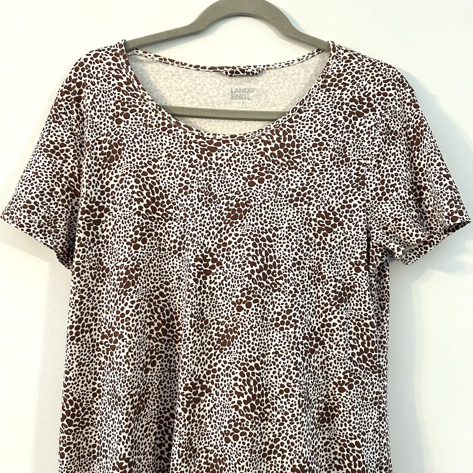 Lands End Casual Tshirt Dress SzM Animal Print 100% Cotton Comfy Travel Neutral