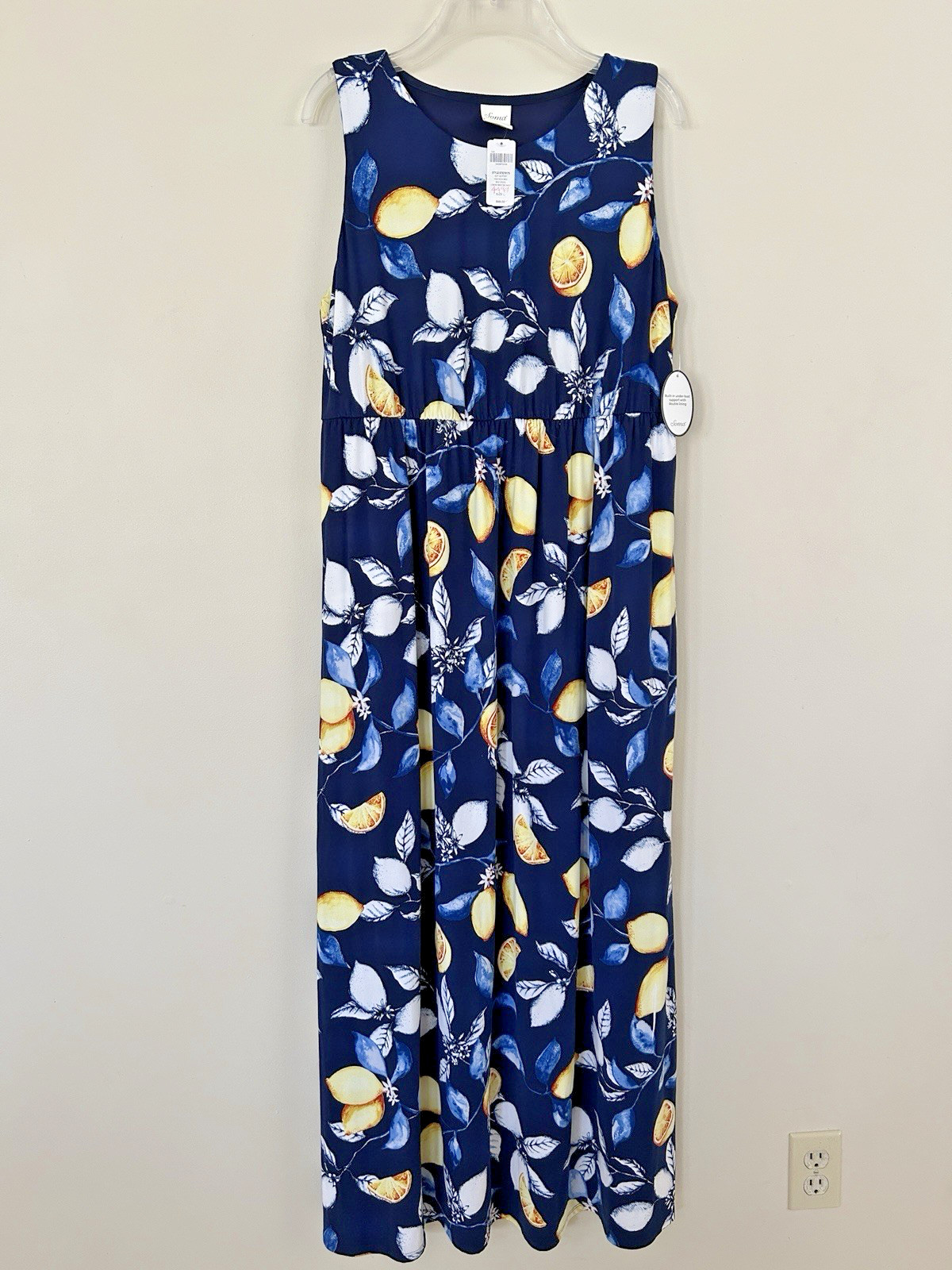 NWT Soma Sz Large Soft Support Maxi Dress High Neck Pockets Lined Blue Lemon $99