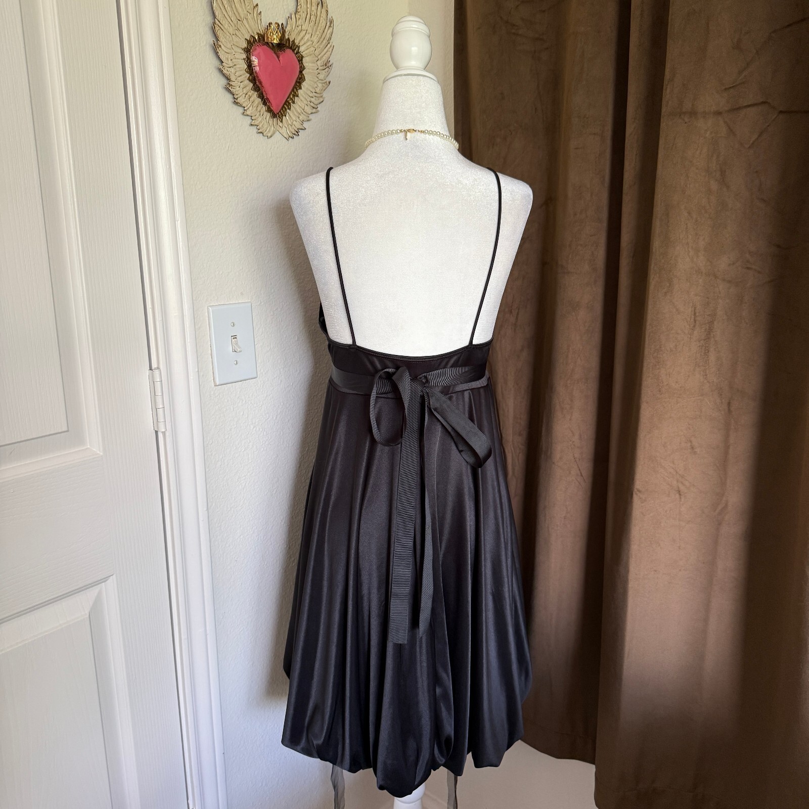 La Scala USA Y2K Era 2000s Romantic Bubble Hem Black Mini Dress