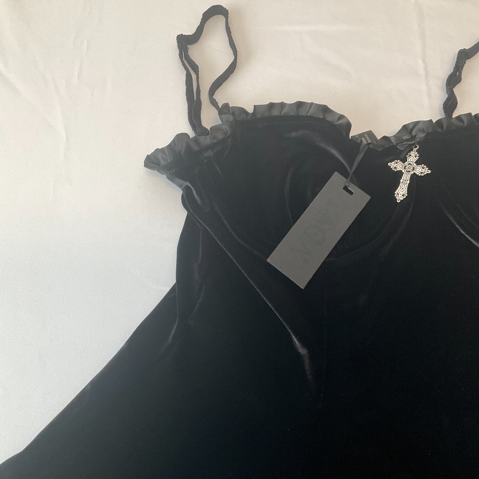 Dolls Kill Widow Dress Womens Size XL Black Velvet Zip Lace Stretch Straps Wired