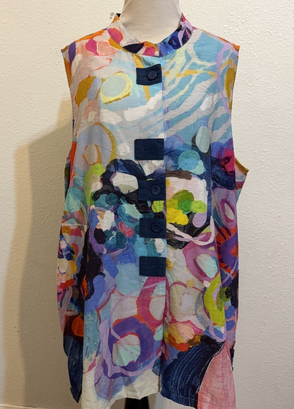 Claire Desjardins Mini Dress Womens 2X Art To Wear Colorful Abstract Sleeveless