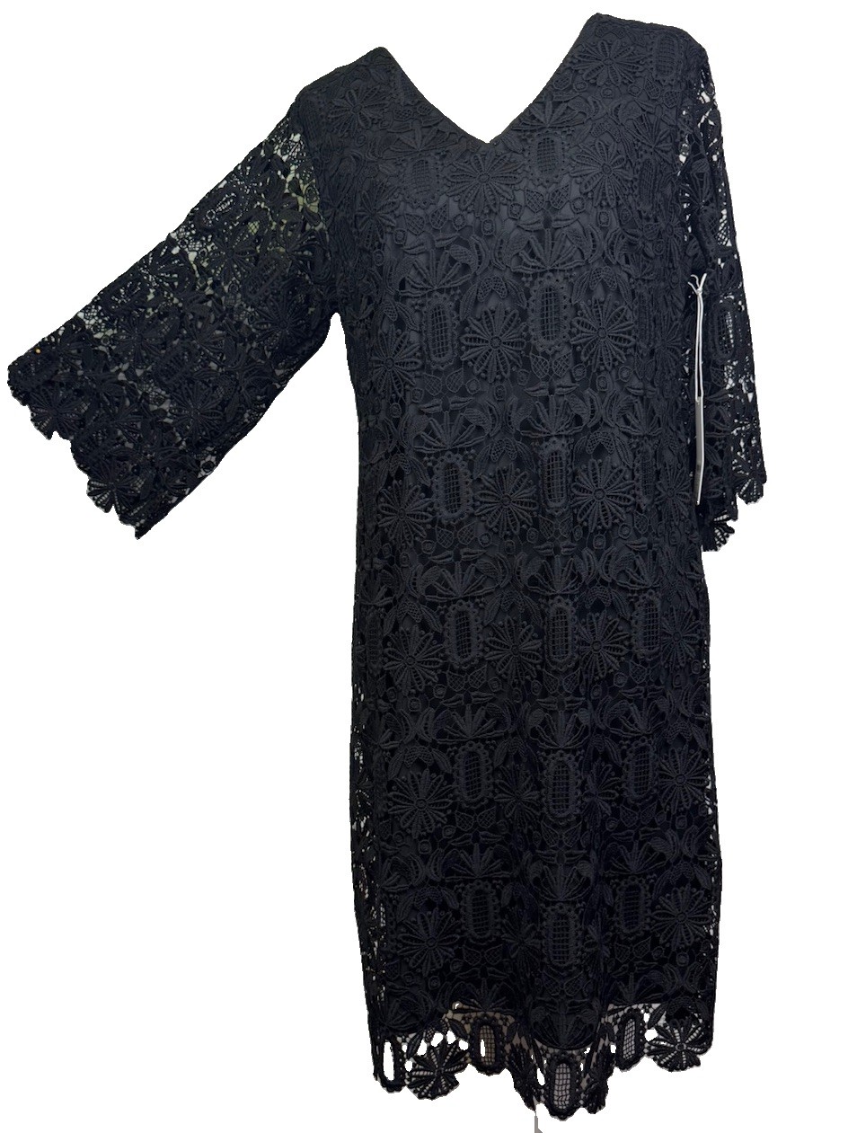 NWT Chico’s Womens Black Lace Cocktail Bell Sleeve 1 US 8 Fairy Grunge Whitch