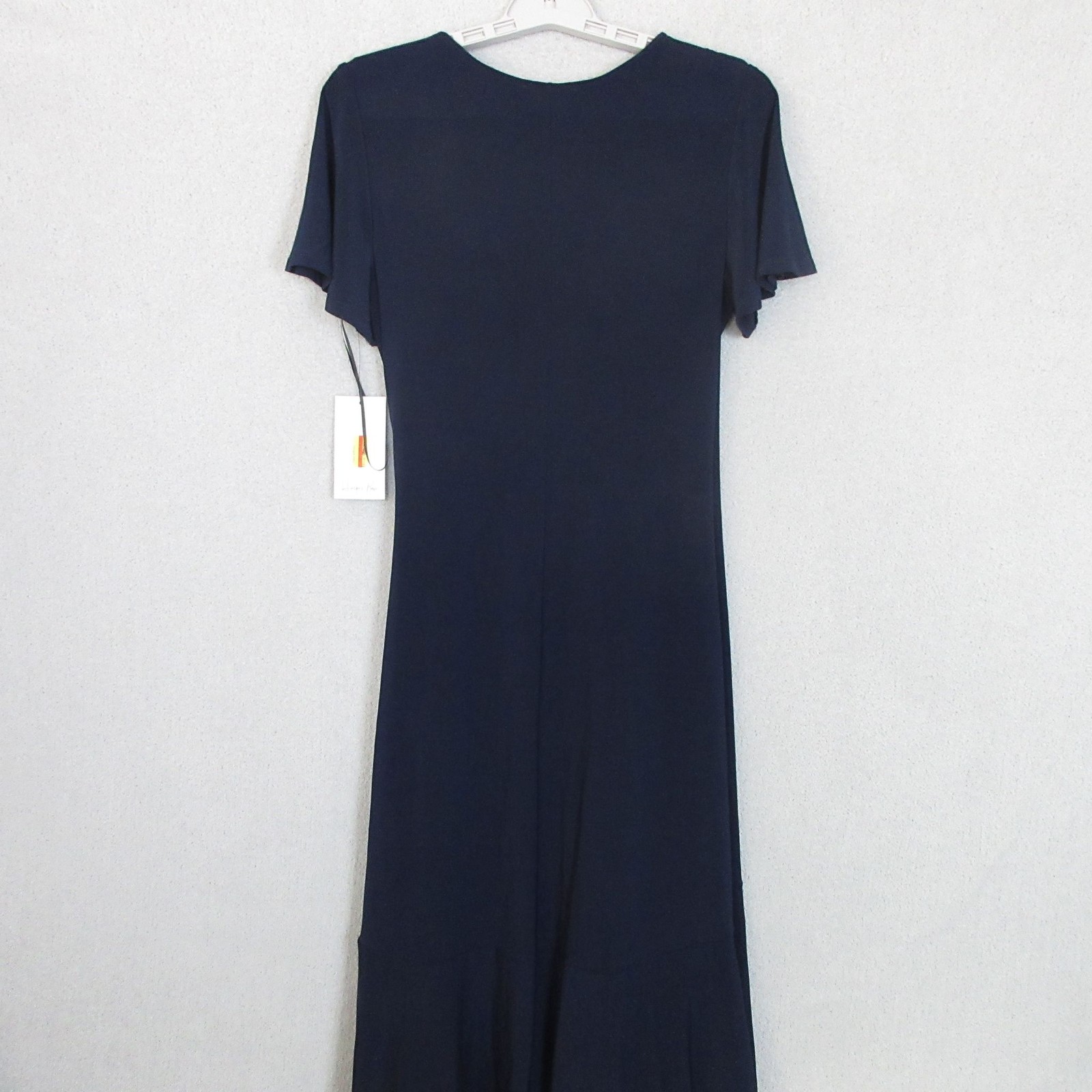 Harper Rose Dress Womens 6 Navy Wrap Ruched Waist Short Sleeve V Neck Midi Dress