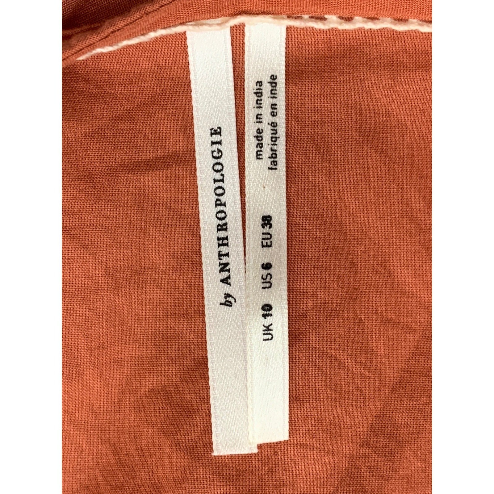 Anthropologie Terracotta Orange Embroidered Ruffle Peplum V-Neck Dress Size 6