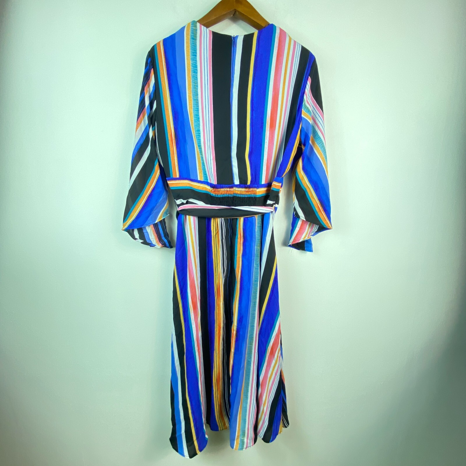 NY Collection Womens Plus 1X Multicolor Striped Belted Wrap Maxi Dress NWT BB30