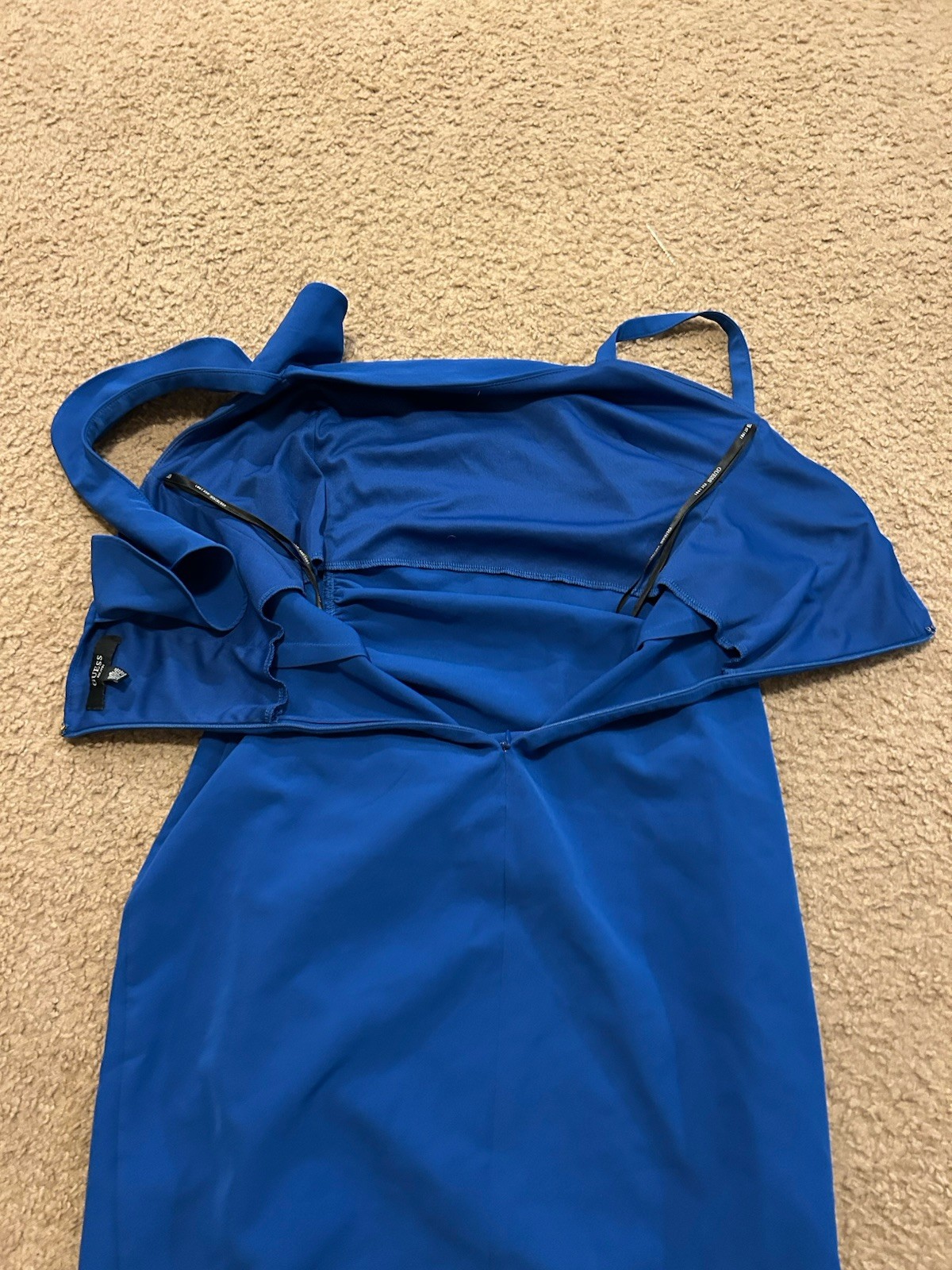 Guess Women’s Ruffle Ruched Square Neckline Mini Dress Bodycon Royal Blue 8