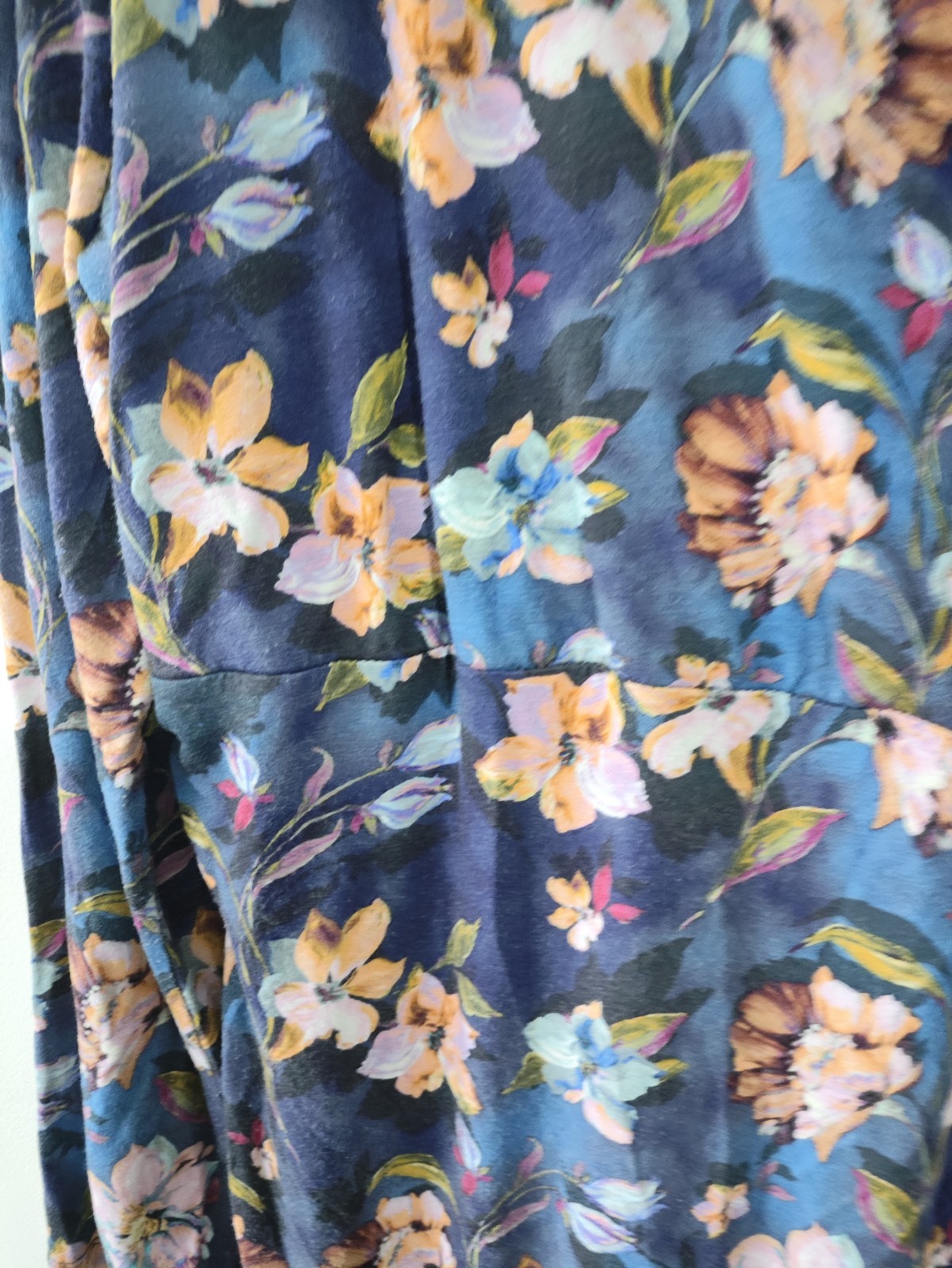 Joe Browns Midi Dress size 18 Blue Floral Casual Long Sleeve Wrap Vneck Folklore