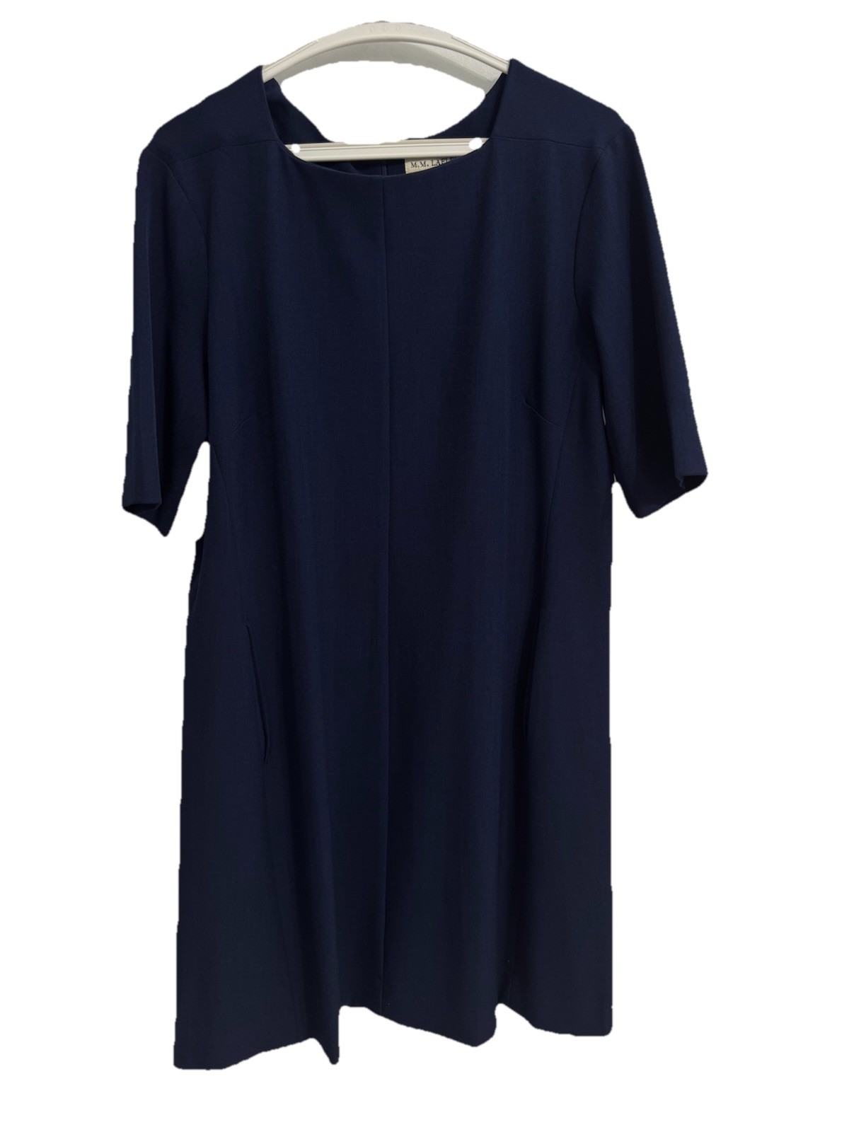 MM Lafleur Size 16 Emily Dress Navy Blue Short Sleeve Pockets Back Zip