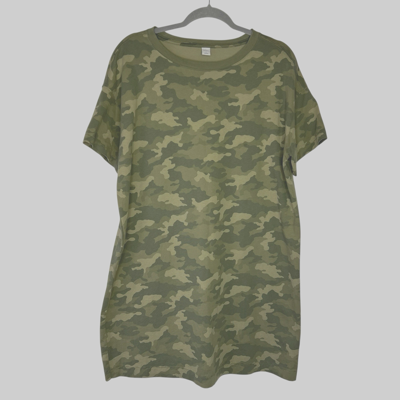 Old Navy Easy Tee Mini Women’s Cotton Green Camouflage T Shirt Dress Size Large