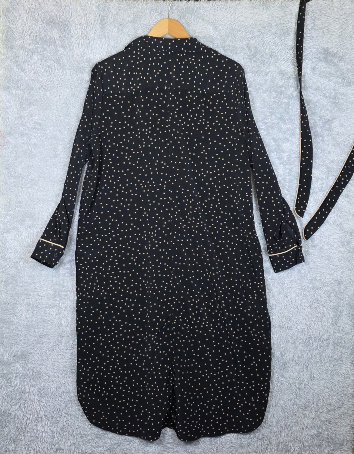 ​Who What Wear Target Polka Dot Shirt Dress L Large Black Beige Midi Long Sleeve