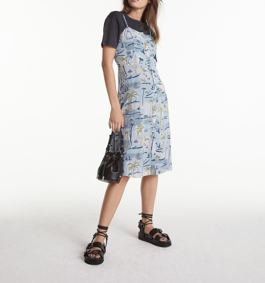 The Kooples Midi Dress With Hawaiian Print Size 3 Orig. $350 NEW