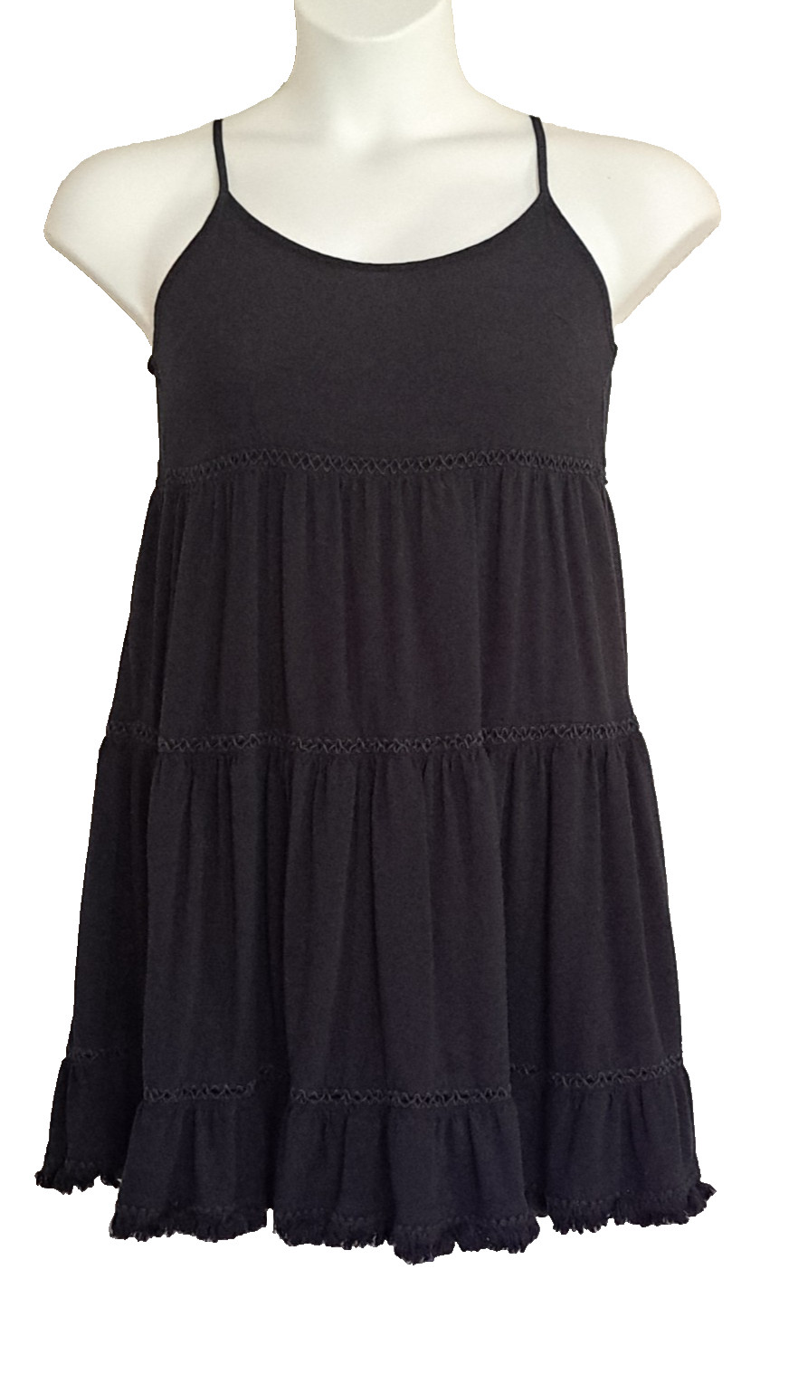 Mossimo Black Tiered Spaghetti Strap Fringe Hem Dress Small Boho Summer