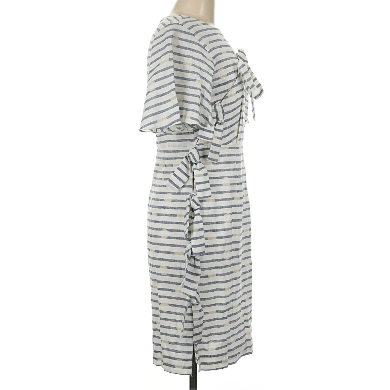 WHIT striped linen shift dress features flutter sleeves and a side tie accents