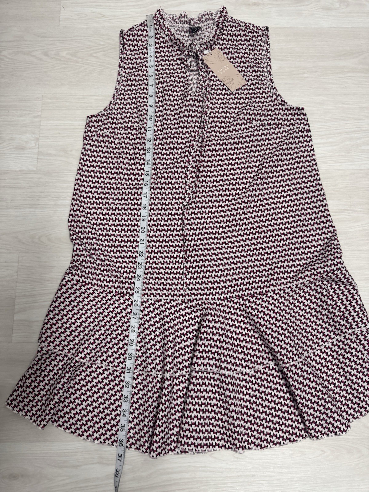 NWT Emery Rose Pink & Tan Patterned Tunic Dress L Double Frilled Hem