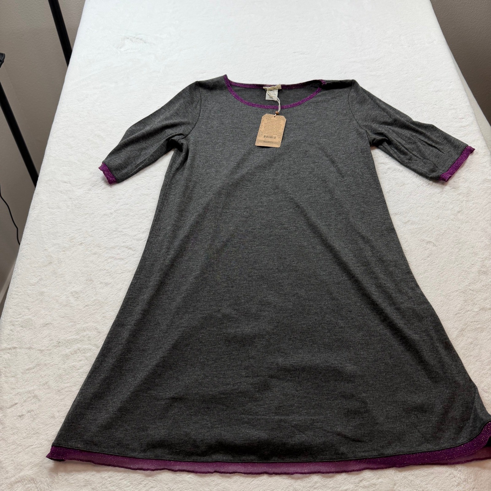 Natural Life Tunic Dress Womens Medium Grey New Metallic Trim LHDRS252