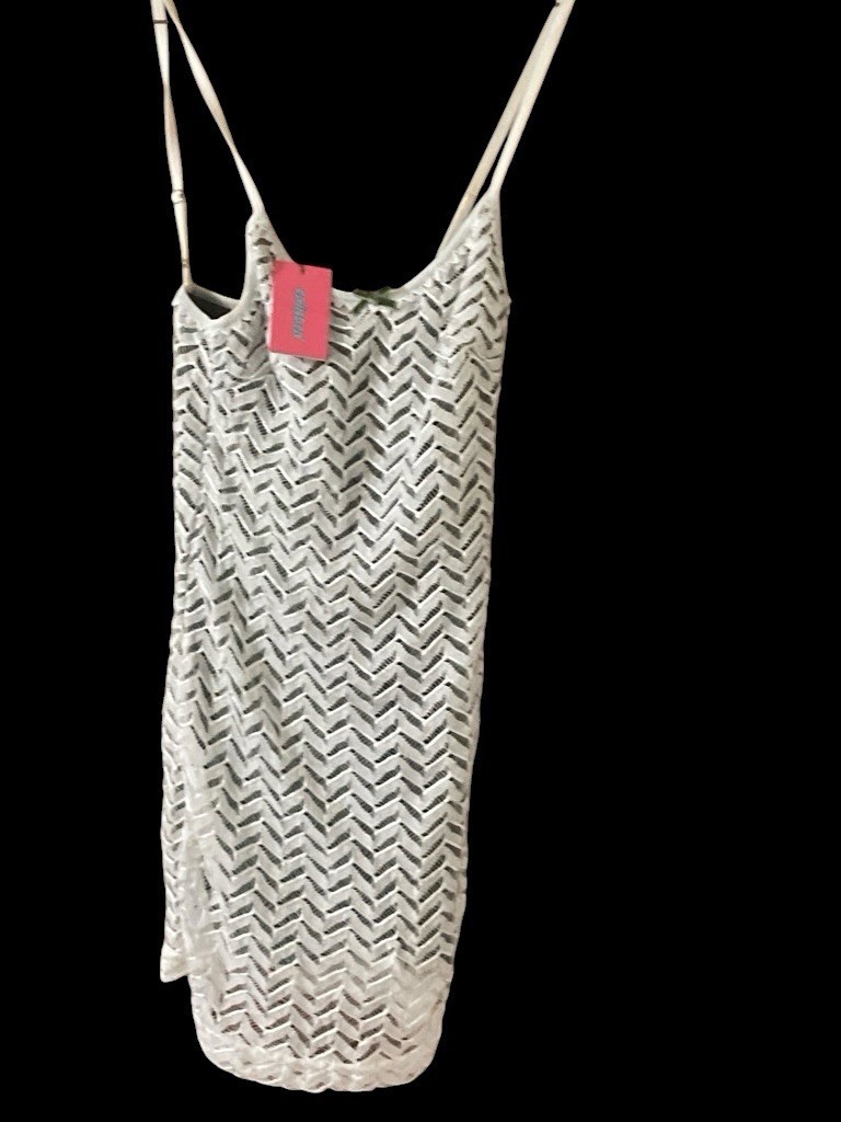 Crafted White Lace Chevron Slip Dress S Women Knee Length Scoop Neck Strappy