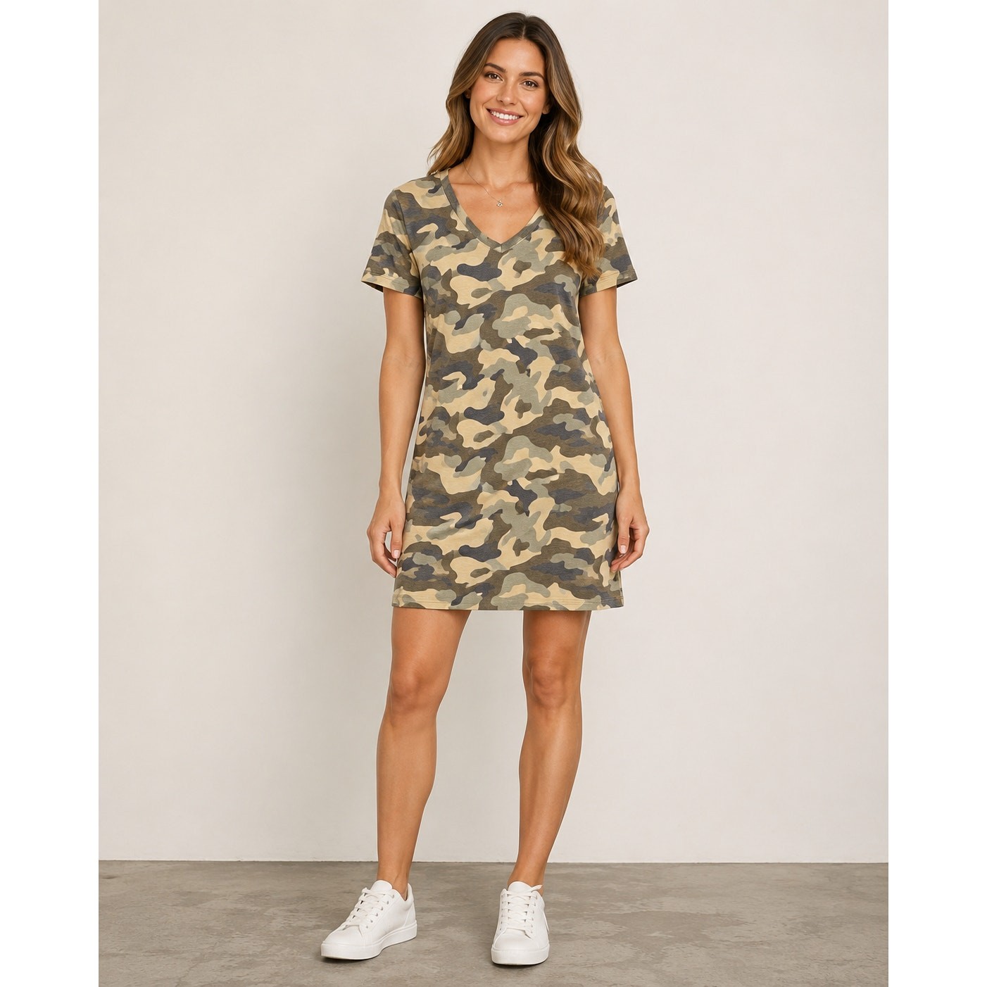Cable & Gauge Camo T-Shirt Dress Small NWT V-Neck Short Sleeve Casual