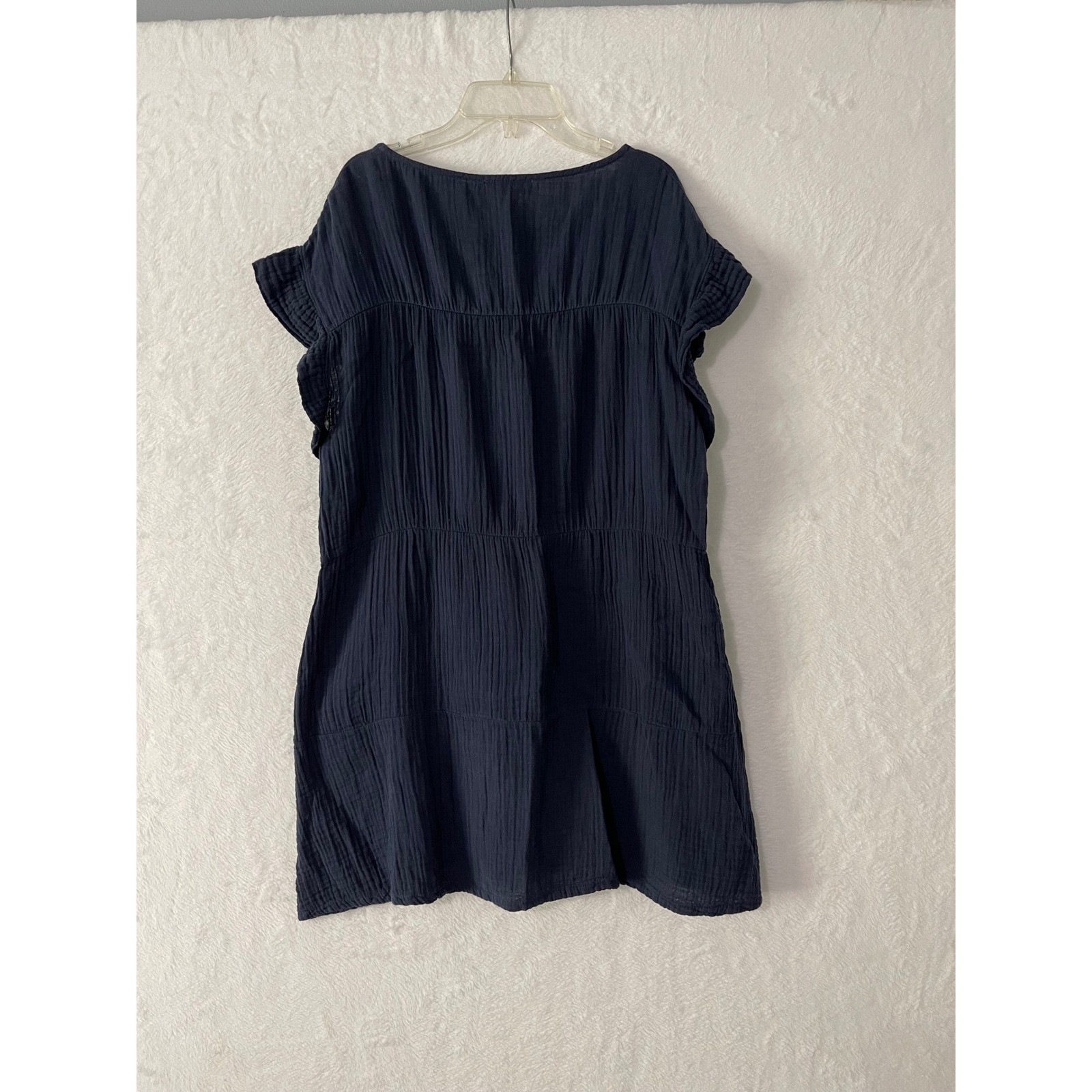 Stark X Navy Blue Cotton Double Gauze Tiered Flutter Sleeve Mini Dress Small