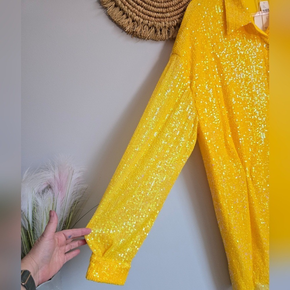 Anthropologie NEW Flat White Yellow Sequin Tunic Shirt Dress SZ XL Eras Tour