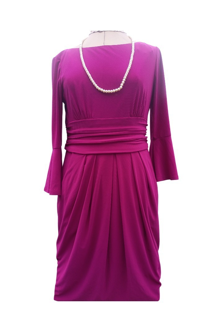 Ellen J Bell sleeve 3/4 Tailored Banded Waist Stretch w/free pearl necklace