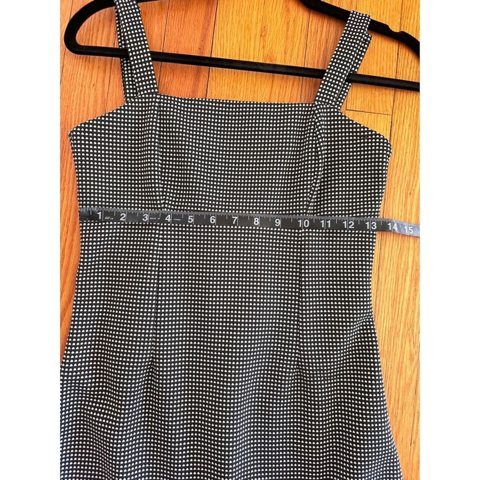 Black White Micro Check Square Neck Mini Dress Sleeveless Adjustable Straps