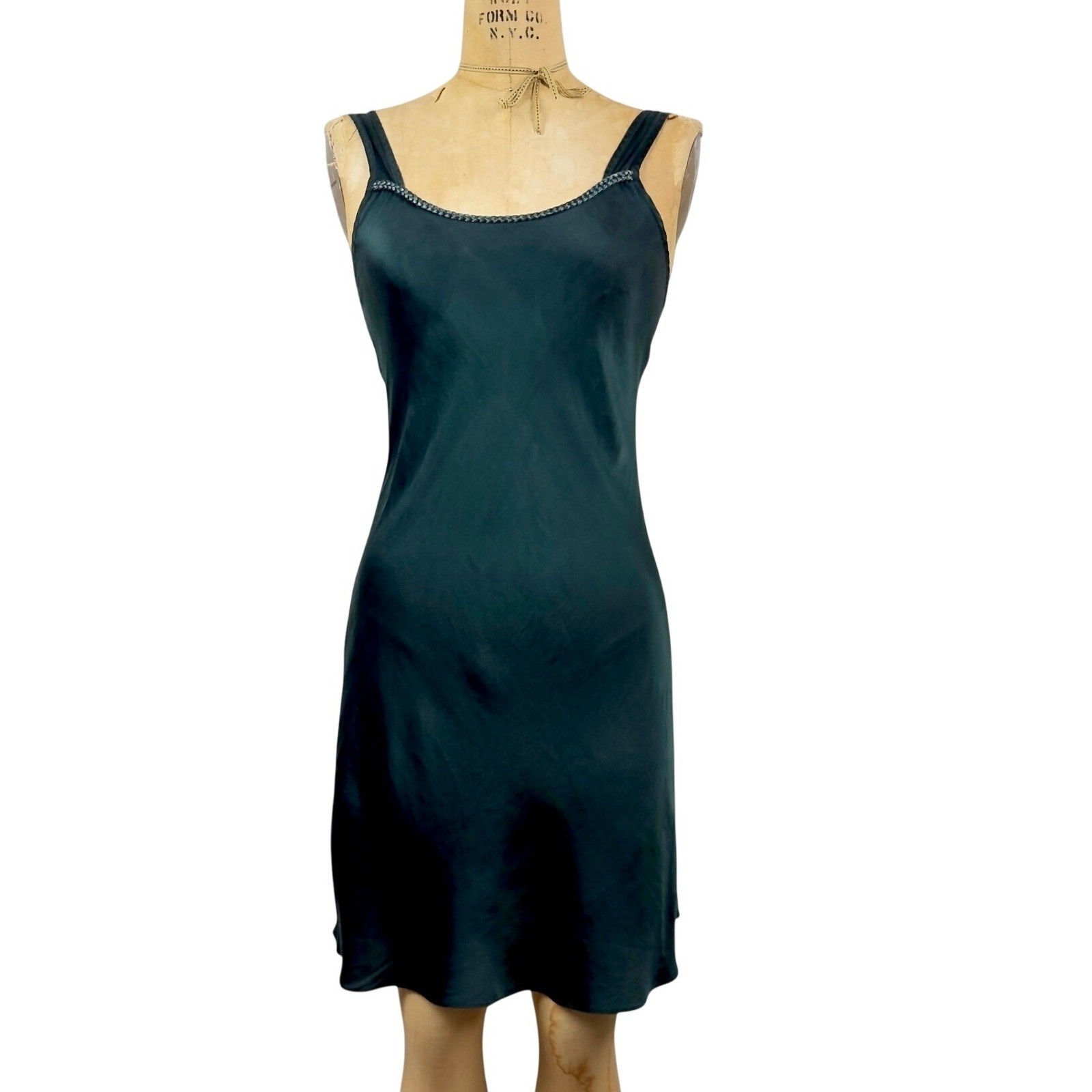 Vintage 90s Valarie Stevens Silk Slip Dress Forest Green Bias Cut Midi Size S
