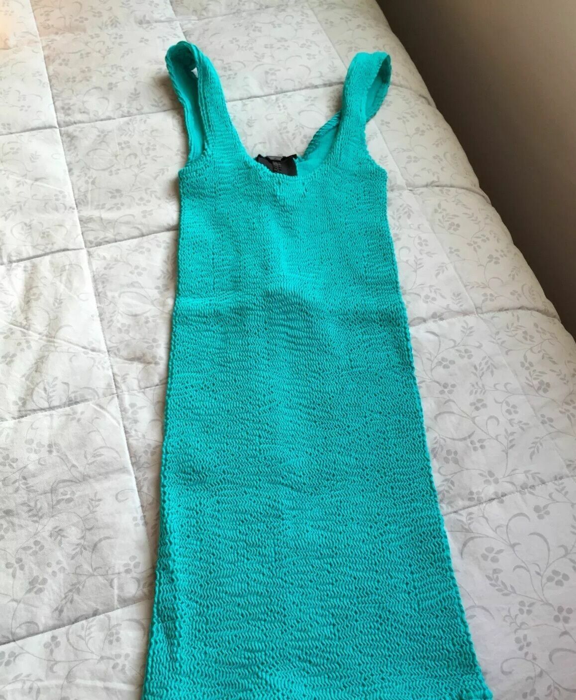 Vintage Tripp NYC Zip Up Bodycon Hailey Crinkle Mini Dress 90s Aqua Indie Sleaze