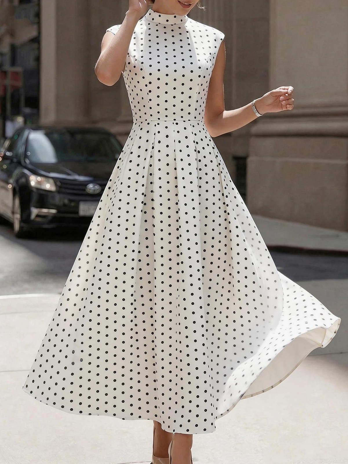 Elegant Polka Dot Pattern Backless Long Dress for Women