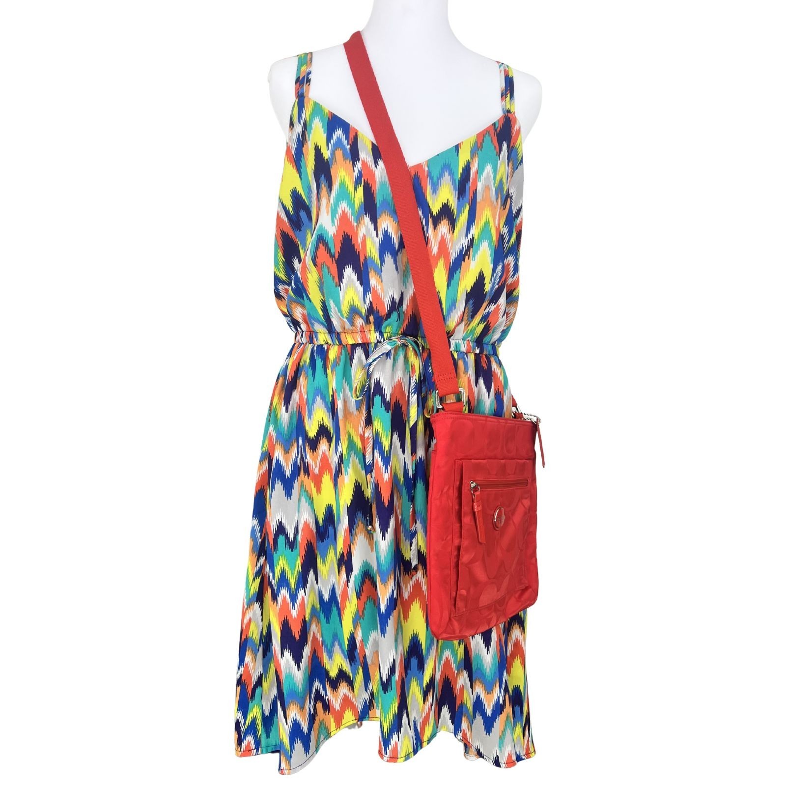 Women’s XL Chevron Print Spaghetti Strap Dress + Coach Bag!