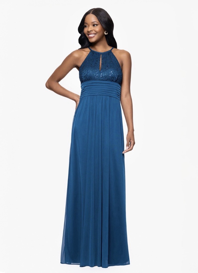 B&a by Betsy and Adam Women’s Lace-Top Keyhole Dress – Peacock