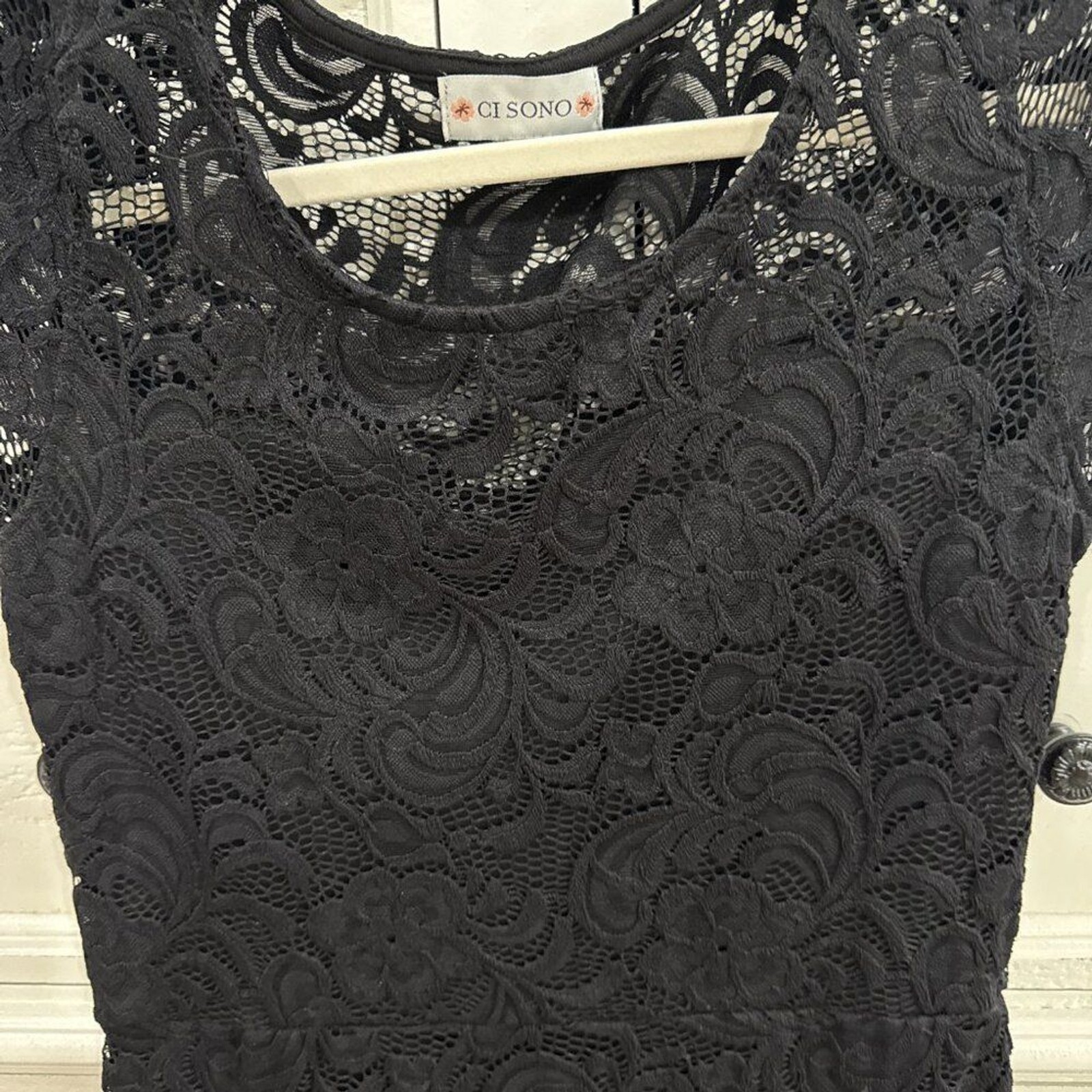Ci Sono Lace Stretch Fitted Cap Sleeve Dress Formal Guest Size Small Black