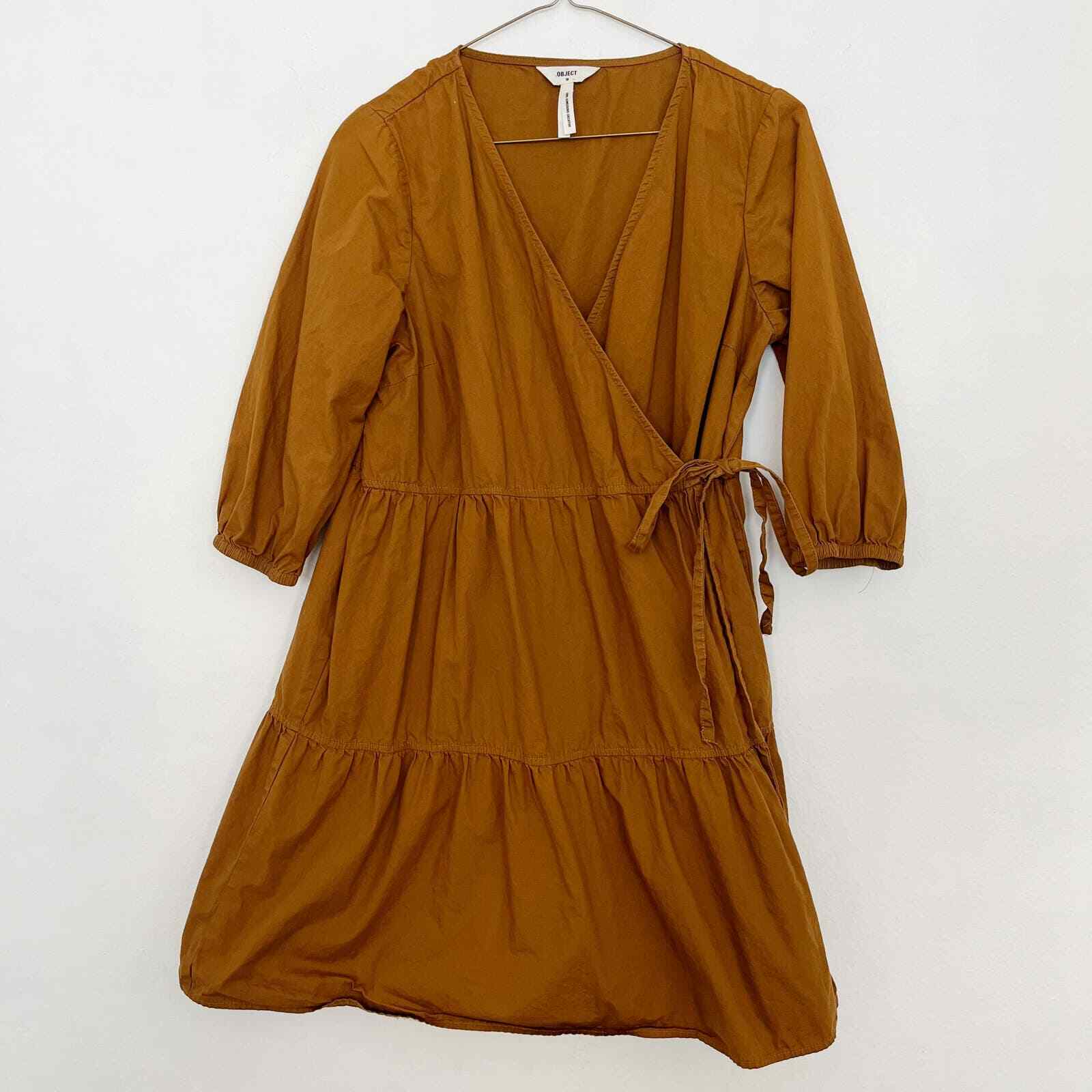 .Object Dress Womens Size 38 US Medium Caramel Brown Mini Tiered 3/4 Sleeve