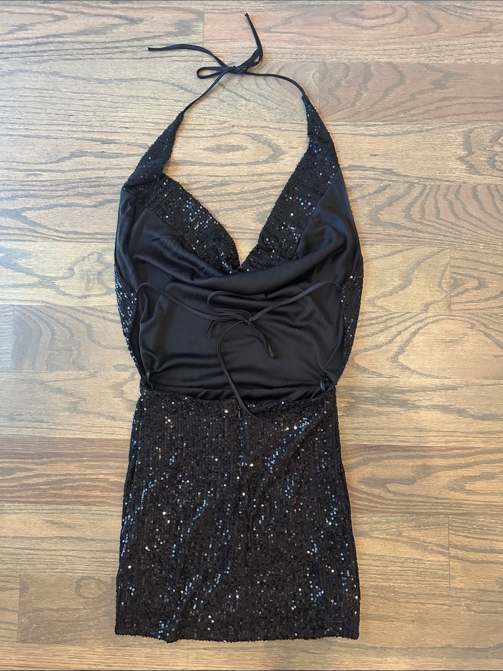 Pull&Bear Black Sequin Halter Mini Dress