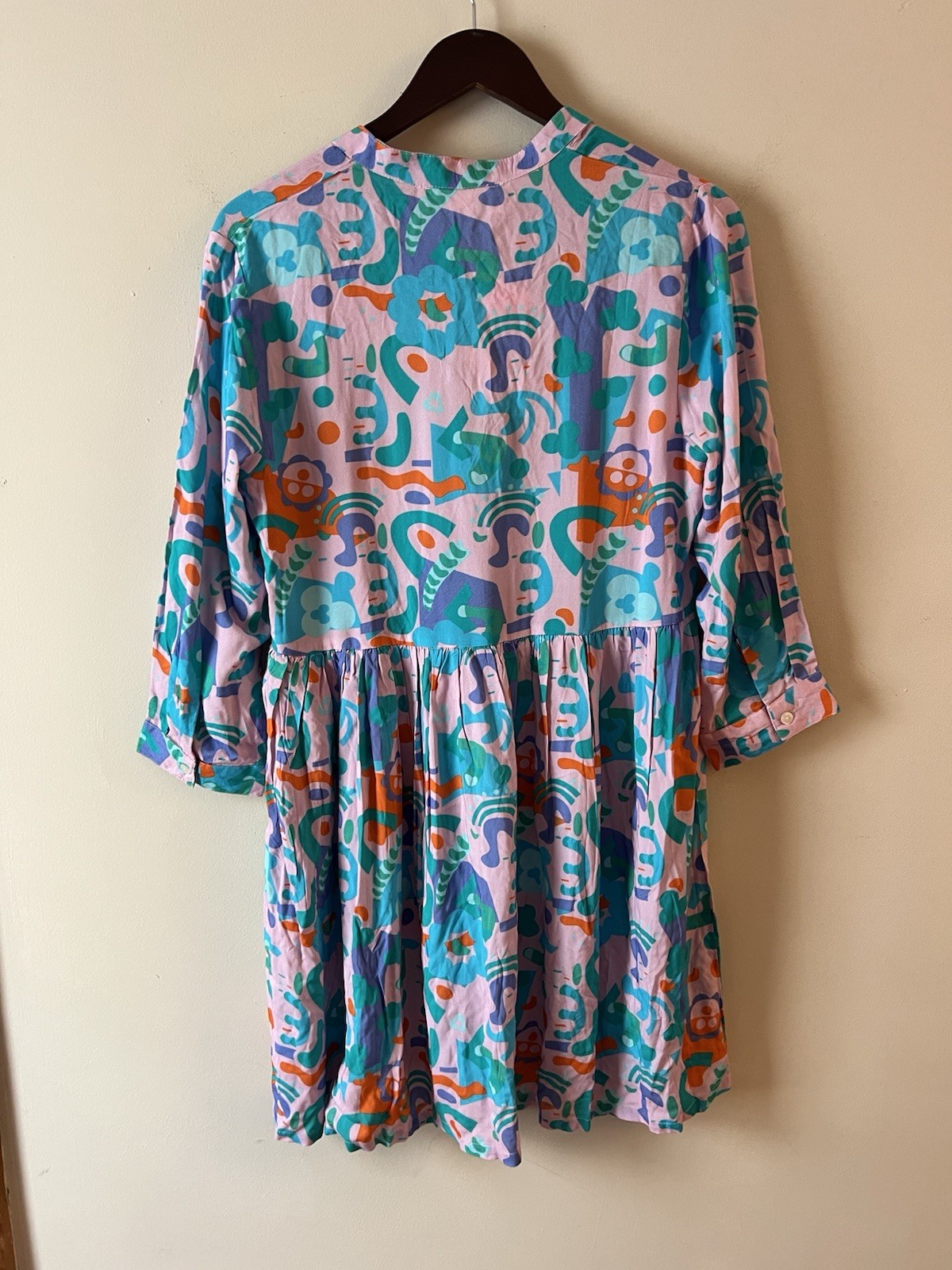 Briton Court NEW Pink Abstract Printed Button Front Mini Dress Size Medium