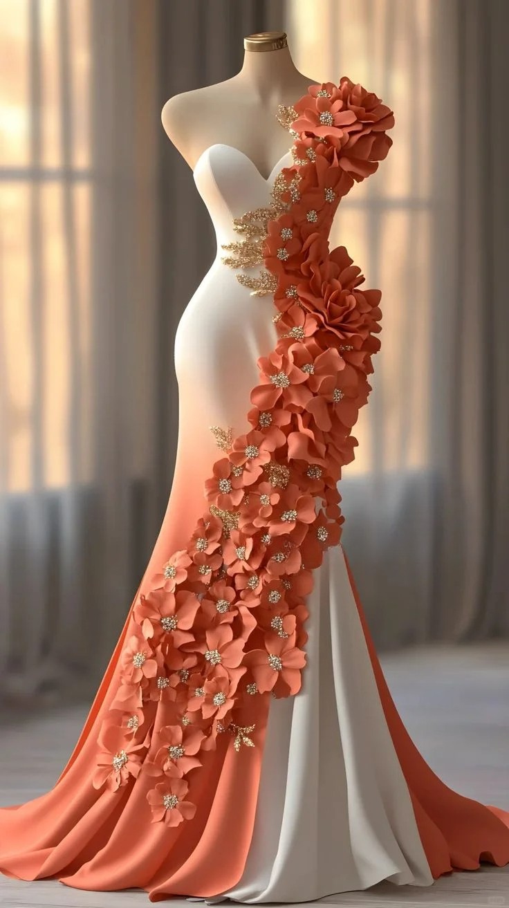 Sheath Prom Dress Sleeveless Orange White Gold Lace Appliqued Floor Length