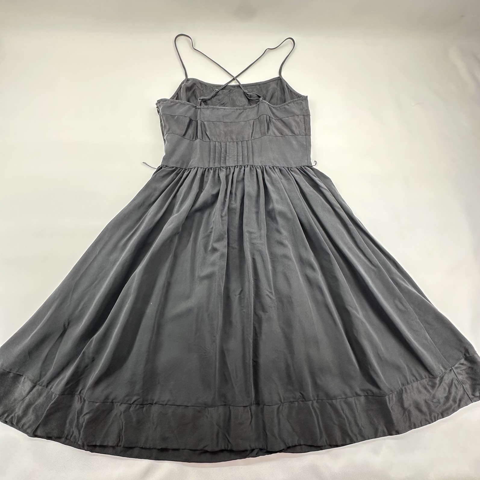 Moda International 100% Silk Black Midi Dress 6 Pintuck Empire Y2K Coquette