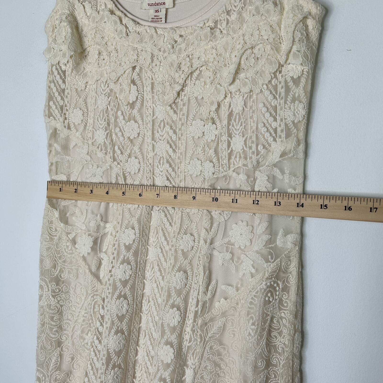 Sundance Ivory Lace Midi Dress Womens Size XS Sleeveless Bohemian Cottagecore
