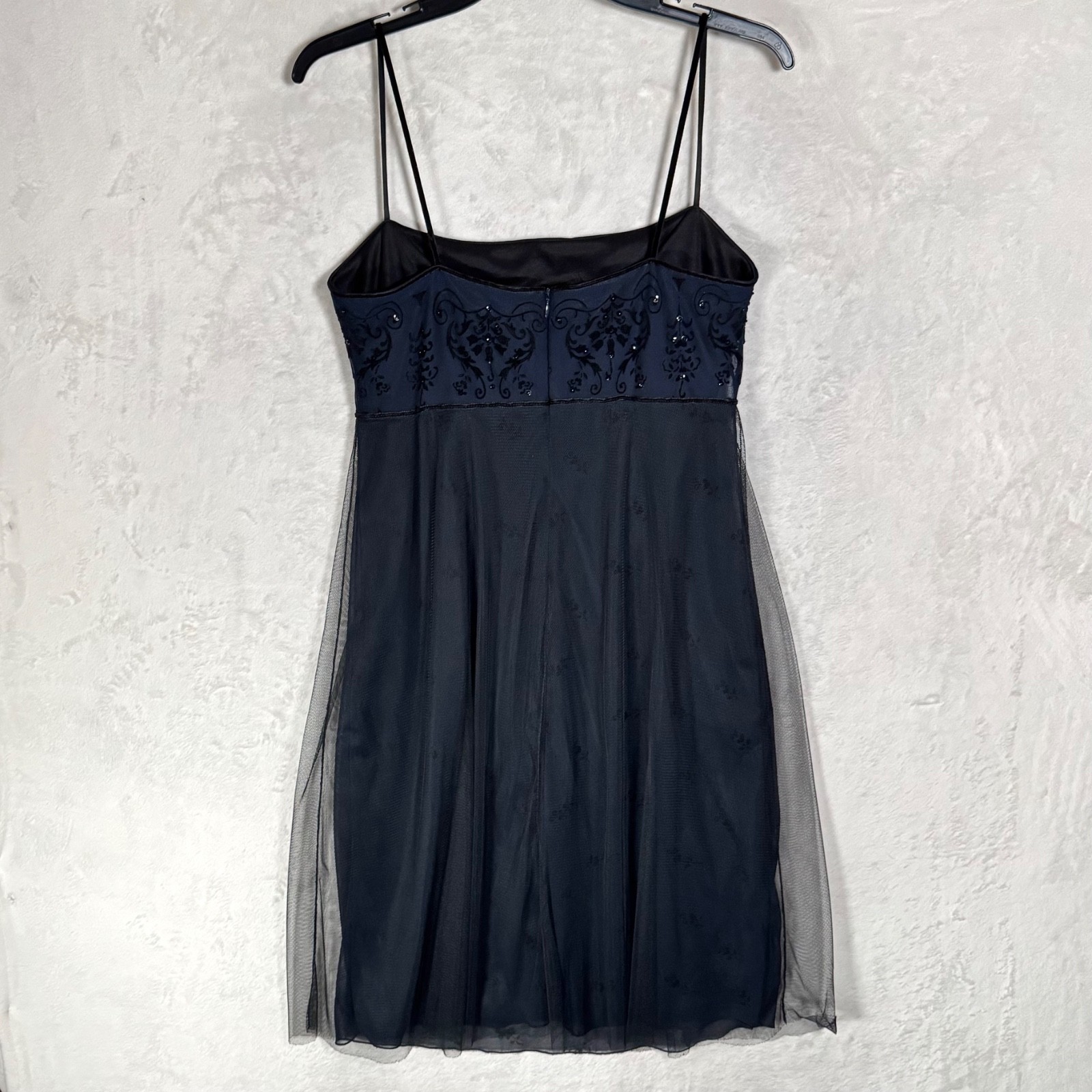 VTG 90s Laundry Shelli Segal Mesh Velvet Babydoll Dress Beaded Fairy Goth 8 XS