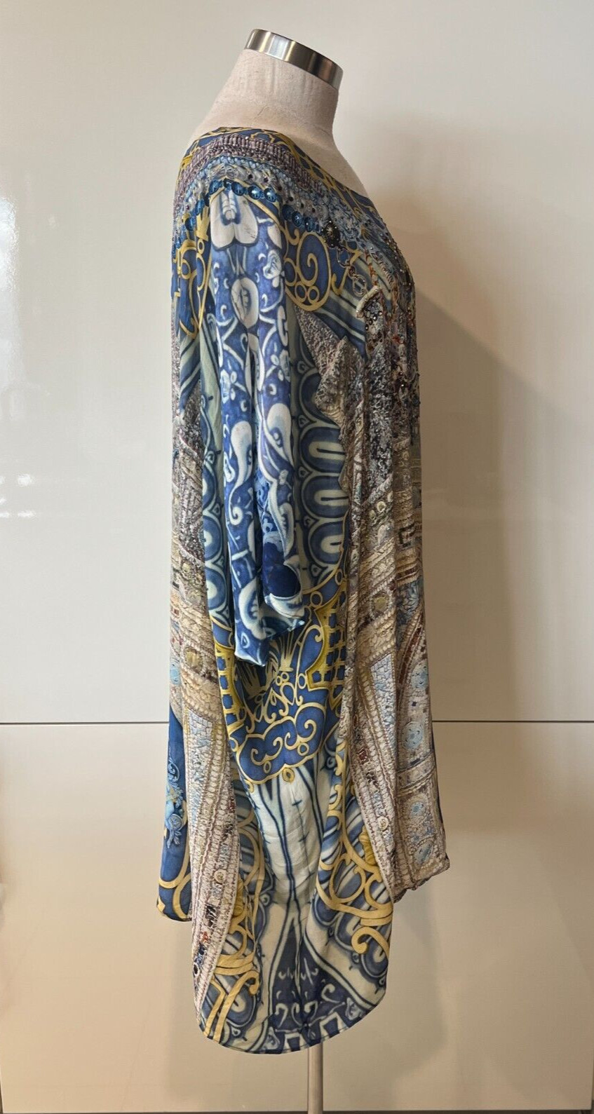 CAMILLA Blue/Yellow Medusa Print, Beads,Crystals Kaftan Dress ONE SIZE