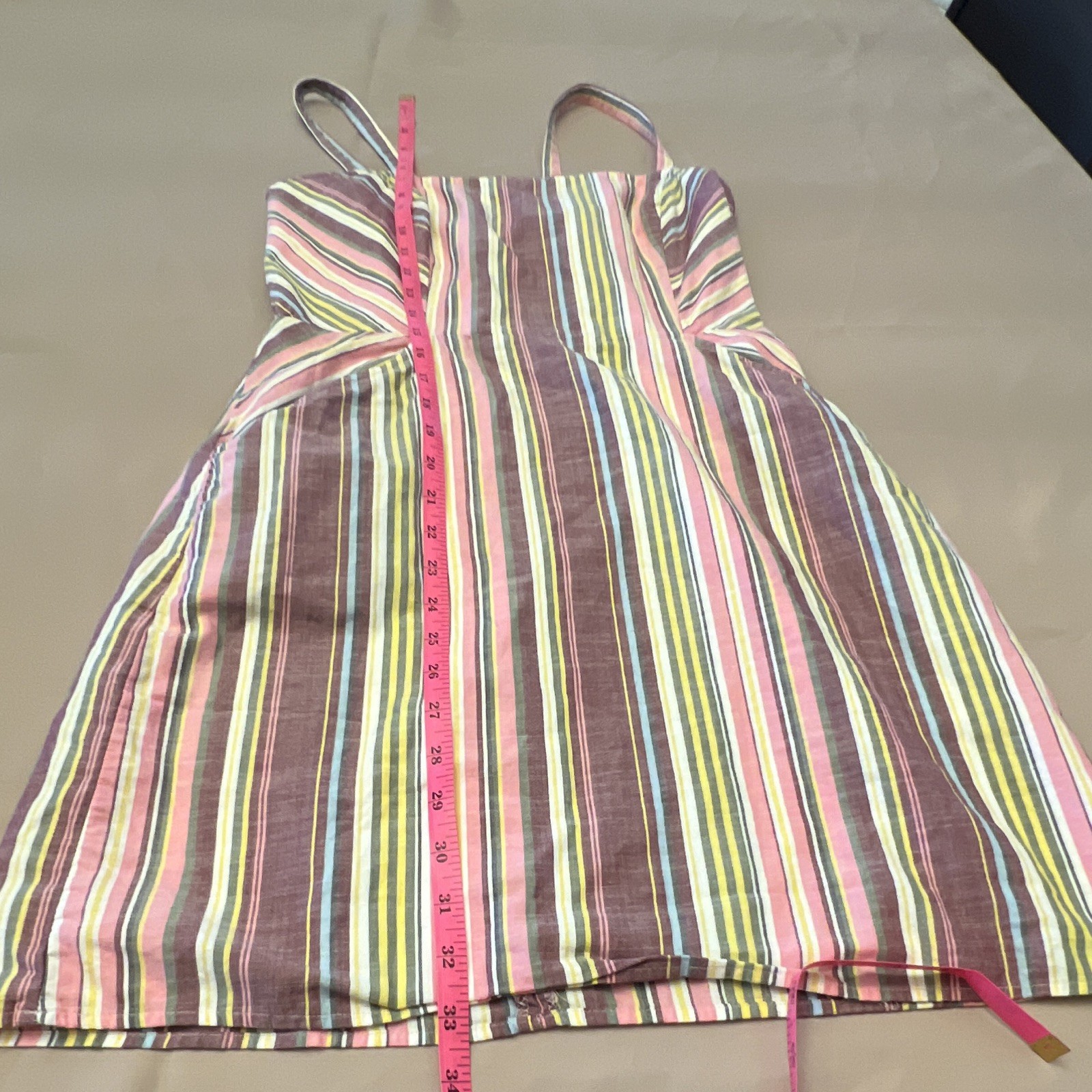 Express Pink Multi Striped Square Neck Strappy Smocked Short Cotton Sundress S